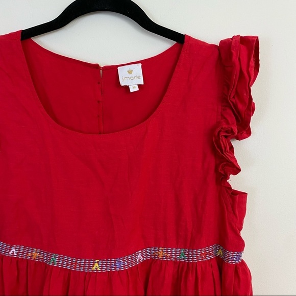 J.Marie Red Ruffle Sleeve Tank Embroidered Sleeveless Button Back Medium - Picture 2 of 6
